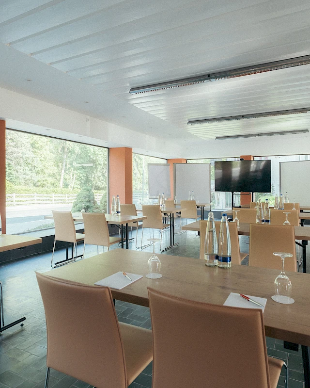 Conference room with modern equipment and outdoor view